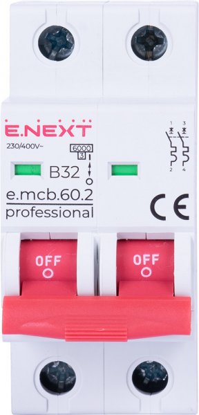 P041020 Модульный автоматический выключатель e.mcb.pro.60.2.B 32 new, 2р, 32А, В, 6кА, new
