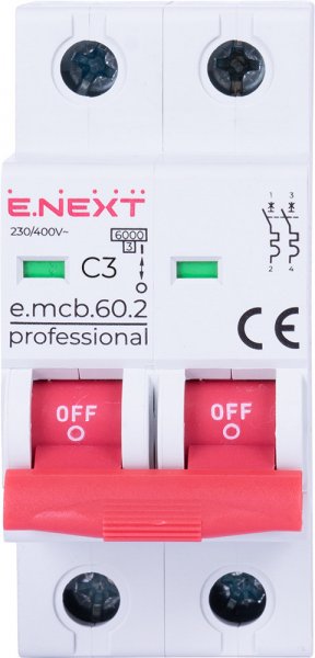 P042043 Модульний автоматичний вимикач e.mcb.pro.60.2.C 3 new, 2р, 3А, C, 6кА new