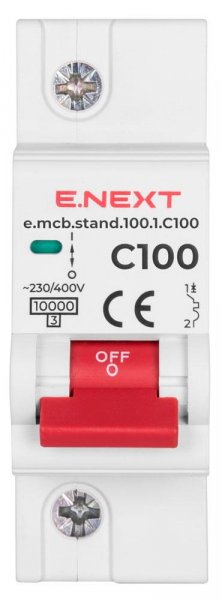 S002206 Модульный автоматический выключатель e.mcb.stand.100.1.C100, 1р, 100А, C, 10кА