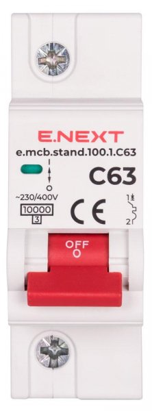 S002204 Модульный автоматический выключатель e.mcb.stand.100.1.C63, 1р, 63А, C, 10кА