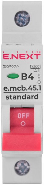 S001004 Модульный автоматический выключатель e.mcb.stand.45.1.B4, 1р, 4А, В, 4,5 кА