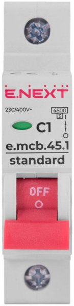 S002001 Модульный автоматический выключатель e.mcb.stand.45.1.C1, 1р, 1А, C, 4,5 кА