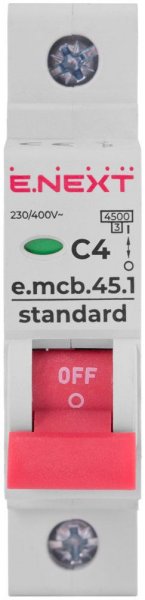 S002004 Модульный автоматический выключатель e.mcb.stand.45.1.C4, 1р, 4А, C, 4,5 кА