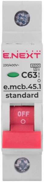 S002014 Модульный автоматический выключатель e.mcb.stand.45.1.C63, 1р, 63А, C, 4,5 кА