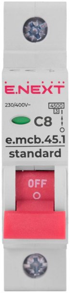 S002056 Модульный автоматический выключатель e.mcb.stand.45.1.C8, 1р, 8А, C, 4,5 кА