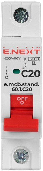 S002109 Модульный автоматический выключатель e.mcb.stand.60.1.C20, 1р, 20А, C, 6кА
