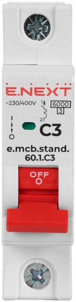 S002103 Модульный автоматический выключатель e.mcb.stand.60.1.C3, 1р, 3А, C, 6кА