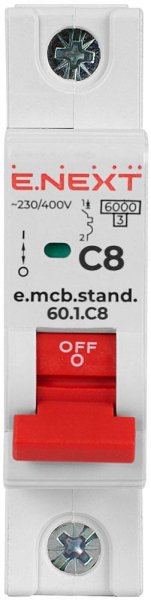 S002156 Модульный автоматический выключатель e.mcb.stand.60.1.C8, 1р, 8А, C, 6кА