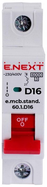 S026110 Модульний автоматичний вимикач e.mcb.stand.60.1.D16, 1р, 16А, D, 6кА