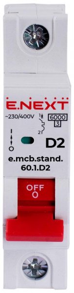 S026102 Модульный автоматический выключатель e.mcb.stand.60.1.D2, 1р, 2А, D, 6кА