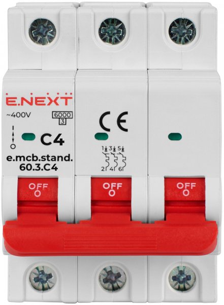 S002127 Модульный автоматический выключатель e.mcb.stand.60.3.C4, 3р, 4А, C, 6кА