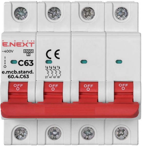 S002153 Модульный автоматический выключатель e.mcb.stand.60.4.C63, 4р, 63А, C, 6кА