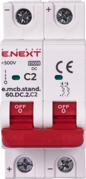 S081014 Модульний автоматичний вимикач e.mcb.stand.60.DC.2.C2, 2р, 2А, C, 6кА, DC