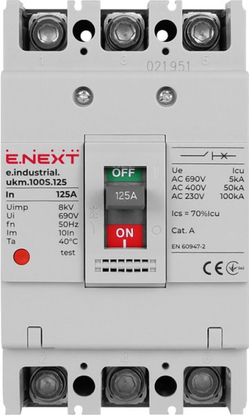 I0010033 Силовий автоматичний вимикач e.industrial.ukm.100S.125, 3р, 125А