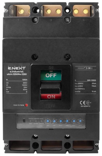 I0770059 Силовой автоматический выключатель e.industrial.ukm.1250Re.1250 с электронным расцепителем, 3р, 1250А