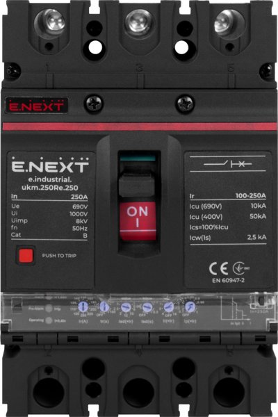 I0770022 Силовий автоматичний вимикач e.industrial.ukm.250Re.250 з електронним розчеплювачем, 3р, 250А