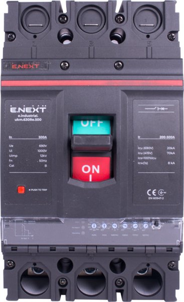 I0770046 Силовой автоматический выключатель e.industrial.ukm.630Re.500 с электронным расцепителем, 3р, 500А