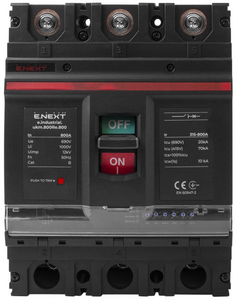 I0770025 Силовой автоматический выключатель e.industrial.ukm.800Rе.800 с электронным расцепителем, 3р, 800А