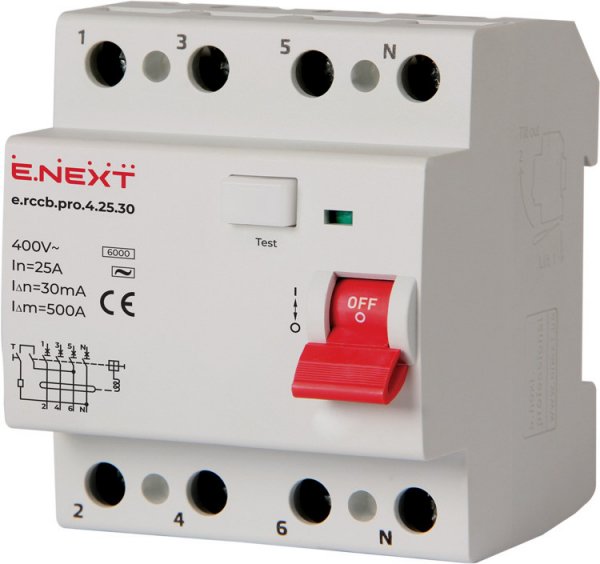 P003024 Вимикач диференційного струму e.rccb.pro.4.63.100, 4р, 63А, 100мА