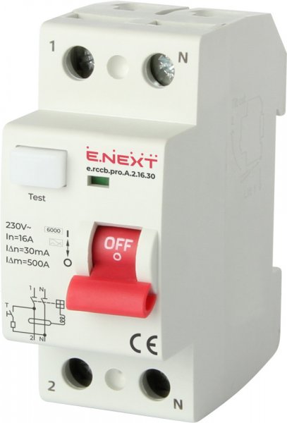 P080003 Выключатель дифференциального тока e.rccb.pro.A.2.40.30, 2р, 40А, 30мА, тип А