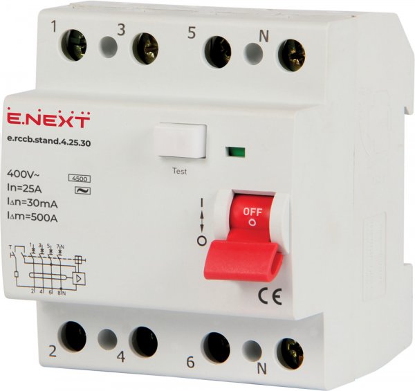 S034005 Вимикач диференційного струму e.rccb.stand.4.63.30 4р, 63А, 30mA