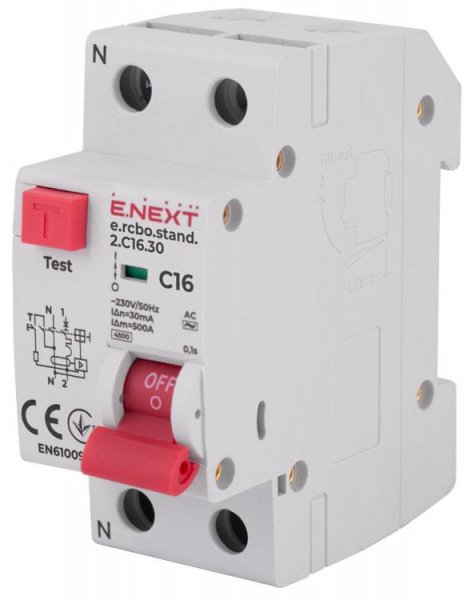 S034105 Выключатель дифференциального тока e.rcbo.stand.2.C25.30, 1P+N, 25А, С, 30мА