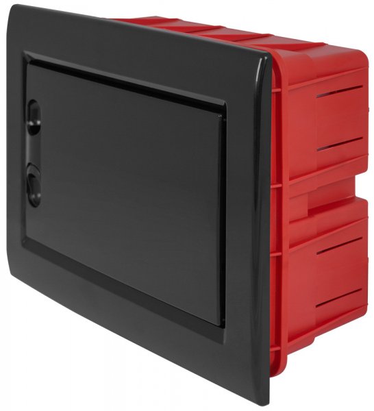 CP12908B Корпус пластиковый на 8 модулей e.plbox.pro.w.08b.black встроенный, черный с непрозрачной дверцей
