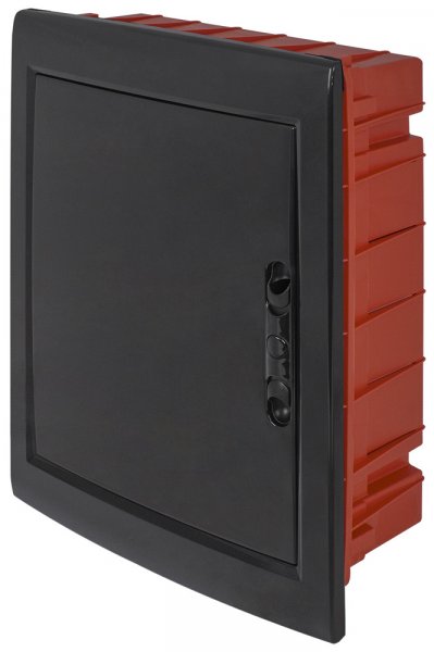 CP12924B Корпус пластиковий на 24 модулів e.plbox.pro.w.24b.black вбудованний, чорний з непрозорими дверцятами IP40
