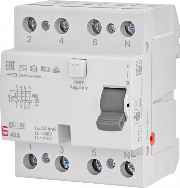 2061642 Реле дифференциальное (УЗО) 4р EFI-P4 40/0,5 тип AC (10kA) ETI