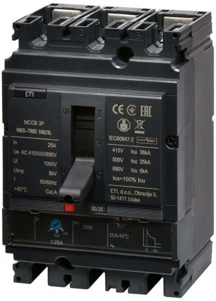 4673010 Авт. выключатель NBS-TMS 100/3L 25A (36kA, (0.8-1)In/фикс.) 3P ETI