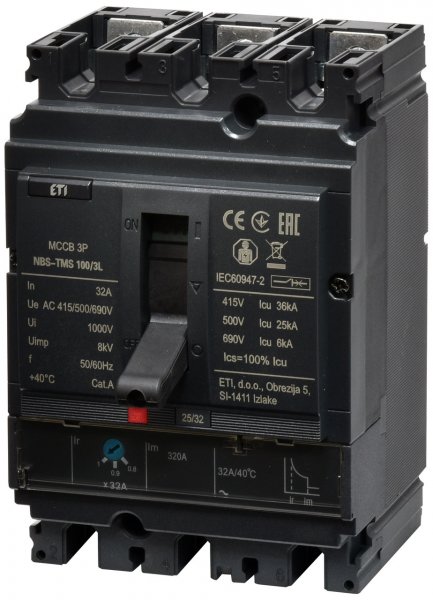 4673002 Авт. выключатель NBS-TMS 100/3L 32A (36kA, (0.8-1)In/фикс.) 3P ETI