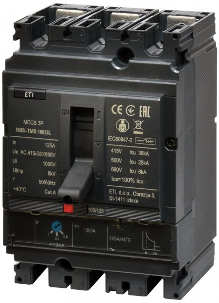4673008 Авт. вимикач NBS-TMS 160/3L 125A (36kA, (0.8-1)In/фікс.) 3P ETI