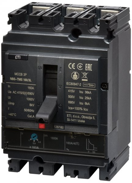 4673009 Авт. вимикач NBS-TMS 160/3L 160A (36kA, (0.8-1)In/фікс.) 3P ETI