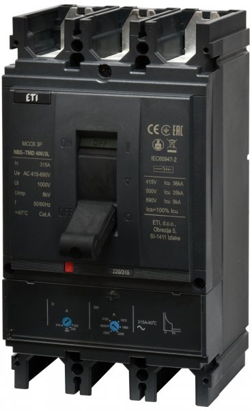 4673101 Авт. выключатель NBS-TMD 400/3L 315A (36кА, (0.7-1)In/(5-10)In) 3P ETI
