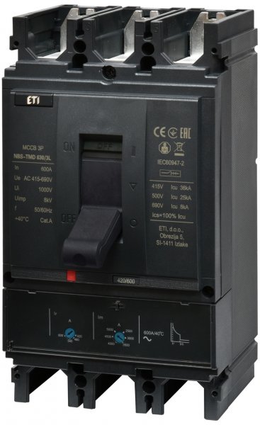 4673132 Авт. вимикач NBS-TMD 630/3L 600A (36кА, (0.7-1)In/(5-10)In) 3P ETI