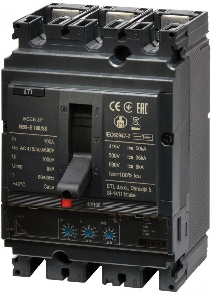 4673043 Авт. выключатель NBS-E 100/3S 100A (50kA, (0.4-1)In/(1.5-10)Ir) 3P ETI