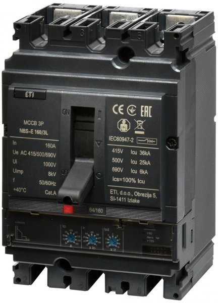 4673055 Авт. выключатель NBS-E 160/3L 160A (36kA, (0.4-1)In/(1.5-10)Ir) 3P ETI