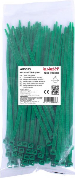S015023 Кабельна стяжка e.ct.stand.150.4.green (100шт), зелена