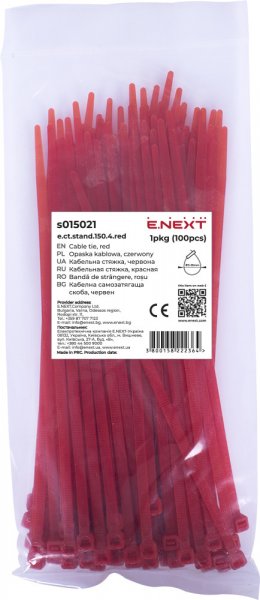 S015021 Кабельна стяжка e.ct.stand.150.4.red (100шт), червона