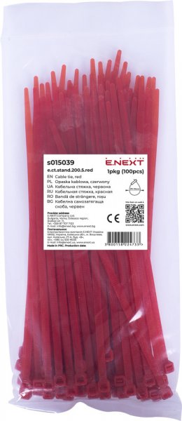 S015039 Кабельна стяжка e.ct.stand.200.5.red (100шт), червона