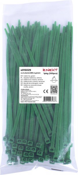 S015029 Кабельна стяжка e.ct.stand.280.4.green (100шт), зелена