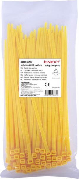 S015028 Кабельная стяжка e.ct.stand.280.4.yellow (100шт), желтая
