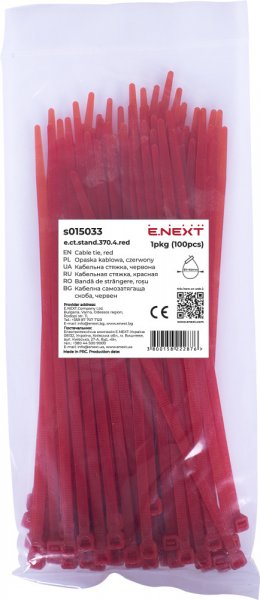 S015033 Кабельна стяжка e.ct.stand.370.4.red (100шт), червона