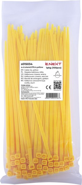 S015034 Кабельна стяжка e.ct.stand.370.4.yellow (100шт), жовта