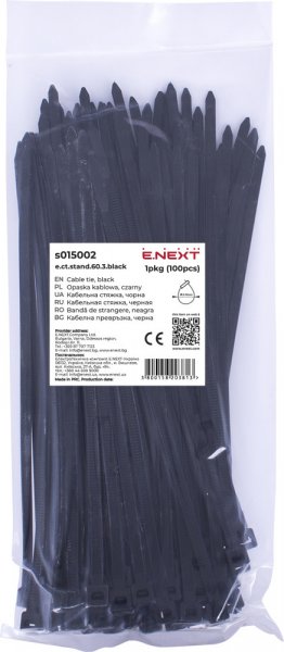 S015002 Кабельна стяжка e.ct.stand.60.3.black (100шт), чорна