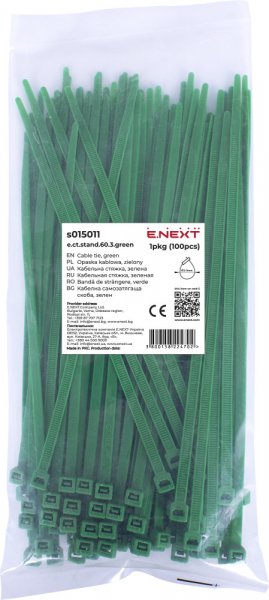 S015011 Кабельна стяжка e.ct.stand.60.3.green (100шт), зелена