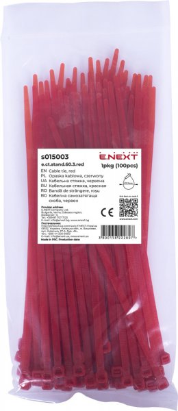 S015003 Кабельна стяжка e.ct.stand.60.3.red (100шт), червона