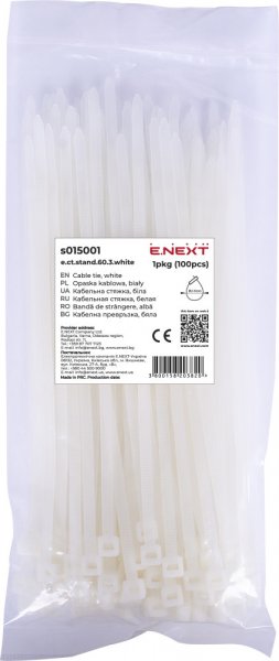 S015001 Кабельна стяжка e.ct.stand.60.3.white (100шт), біла