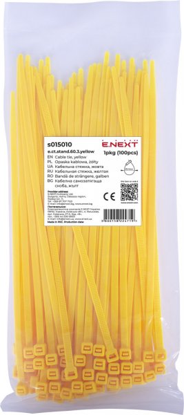 S015010 Кабельна стяжка e.ct.stand.60.3.yellow (100шт), жовта