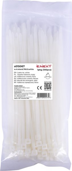 S015067 Кабельная стяжка e.ct.stand.760.9.white (100шт), белая